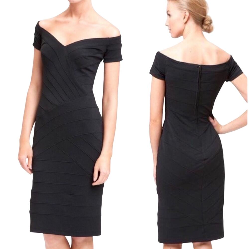 Tadashi Shoji Off Shoulder Banded Cocktail Dress Sheath Bandage Black